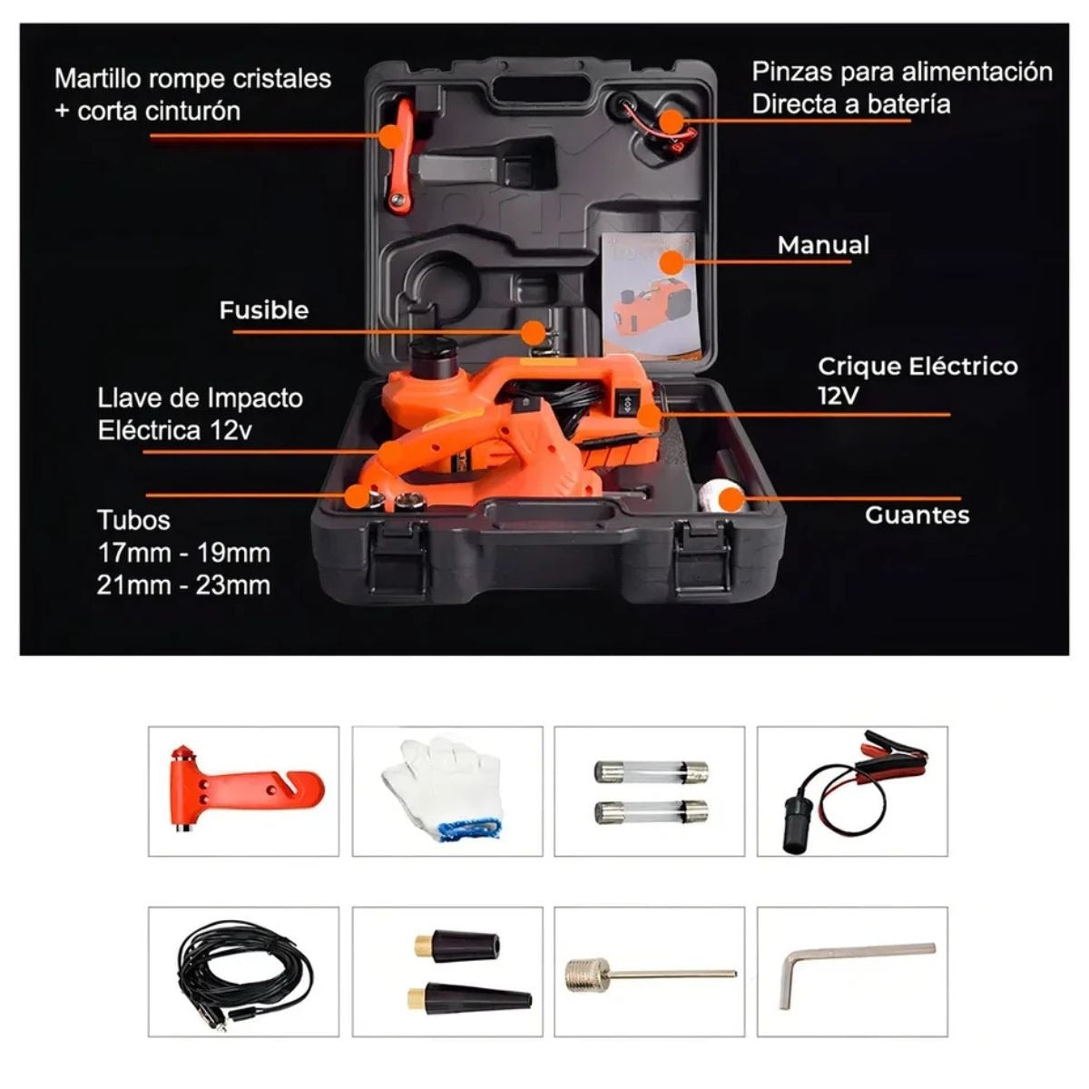 Kit Auxilio Mecánico 3 en 1 12V para Auto 🚗